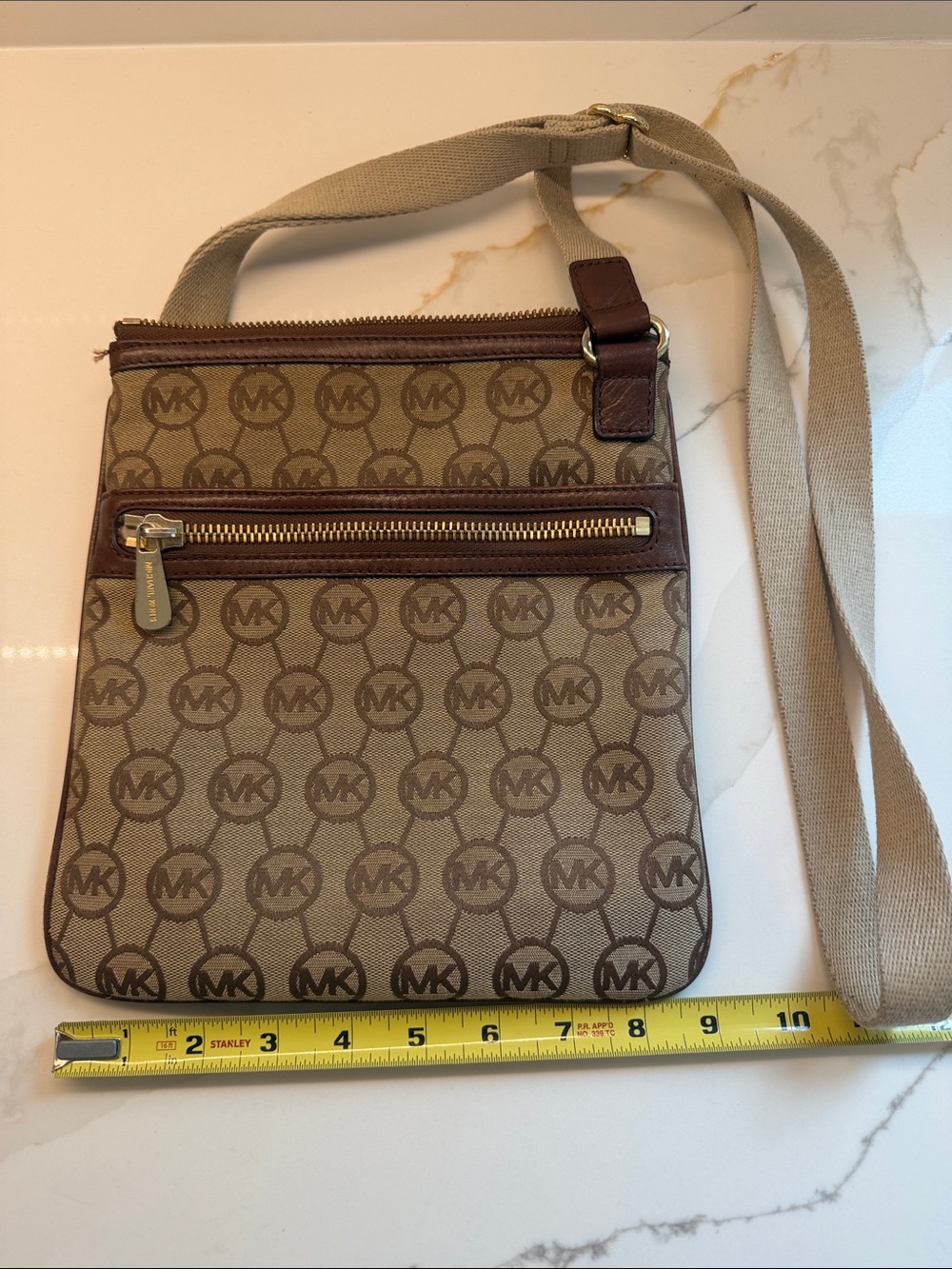Michael Kors Tan Brown MK Logo Messenger Crossbody